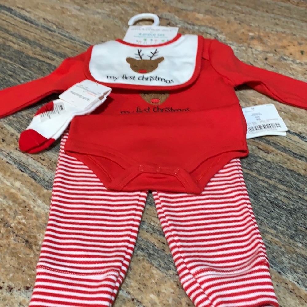 New “First Christmas” 4 piece outfit. Size is 9 month